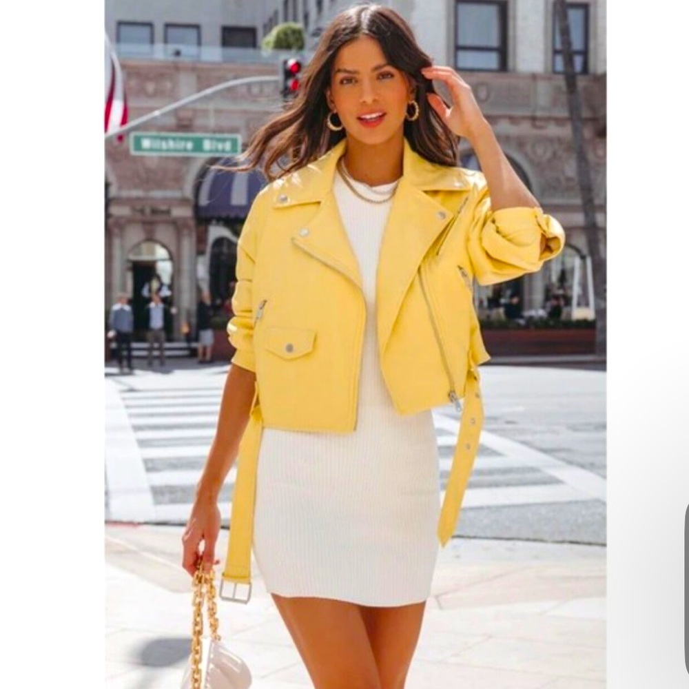 BNWT Avec Les Filles butter yellow leather jacket 😍💛